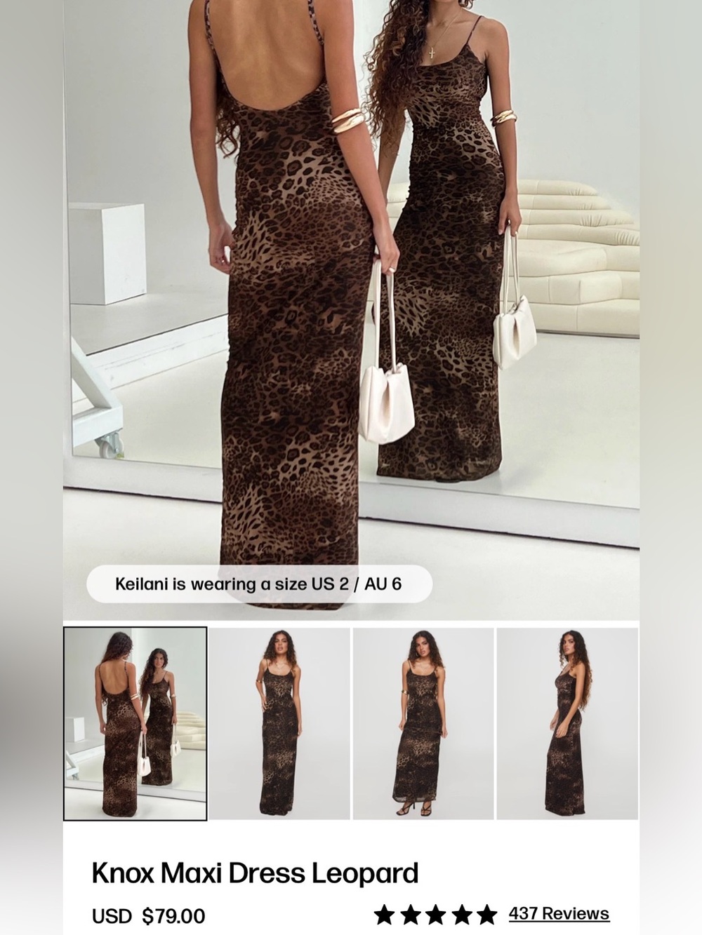 Princess Polly Brown Leopard-Print Lowback Slip Maxi Dress size 0